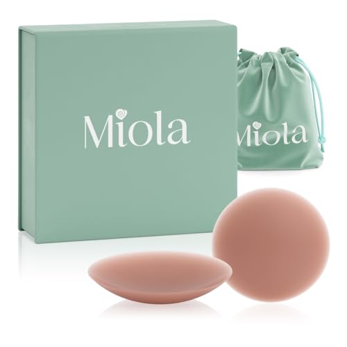 Image of Miola Nipple Covers for Women - Non-Adhesive, Reusable, Silicone, 60+ Wears | Medical Grade, Hypoallergenic, Body-Heat Grip, No Residue, Invisible, Waterproof, A-D+ Fit, 3 Shades, Travel Pouch Included