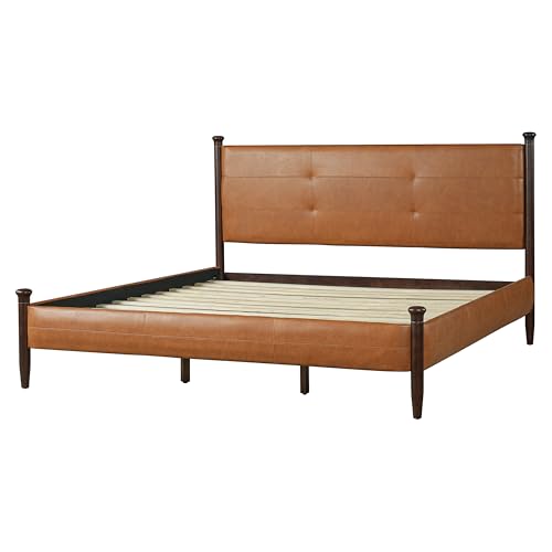 Merax Vintage King PU Leather Upholstered Bed with Tufted Headboard, Brown by Merax - Used condition - Image 8