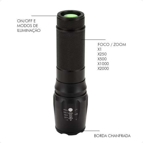 Lanterna Tática Militar Led 900 com Zoom Profissional Potente Alta Luminosidade Com Sinalizador TAMO