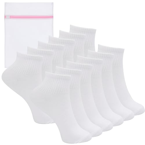 Image of VEGCOO 6 Pairs White Ankle Socks Women, Women’s White Mini Crew Socks, Ladies Breathable Cotton Athletic Socks, Sports Running Casual Socks, Size 4-7 (UK, Alpha, One Size, Regular, Regular, White)