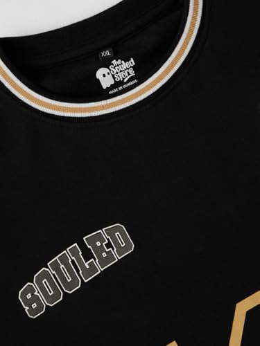 Image of The Souled Store Glow Men and Boys Round Neck Black Graphic Printed Cotton Oversized Full Sleeve T-Shirts