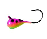 Clam Outdoors Drop Jig XL – Tungsten Ice Fishing Jig – Size 8, 1/16 oz – 30% Heavier Than Lead – Chartreuse/Pink Glow Spot – XL Wide-Gap Hook for Better Hooksets