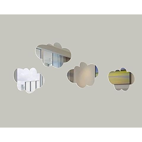 MEYA Set of 4 Clouds Wall Mirror Decal Stickers, Fashion Modern Design Removable DIY Acrylic 3D Mirror Wall Murals for Baby Kids Nursery Bedroom Deco (Silver) Cover
