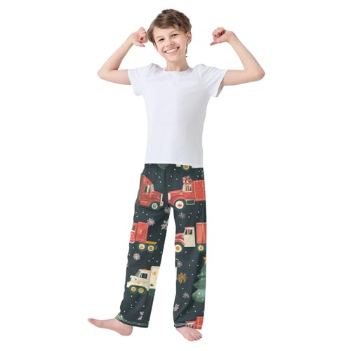 ZZXXB Xmas Tree Trucks Boys Long Pants Soft Trousers Elastic Waist Kids Lounge Bottoms with Pockets S-XL3