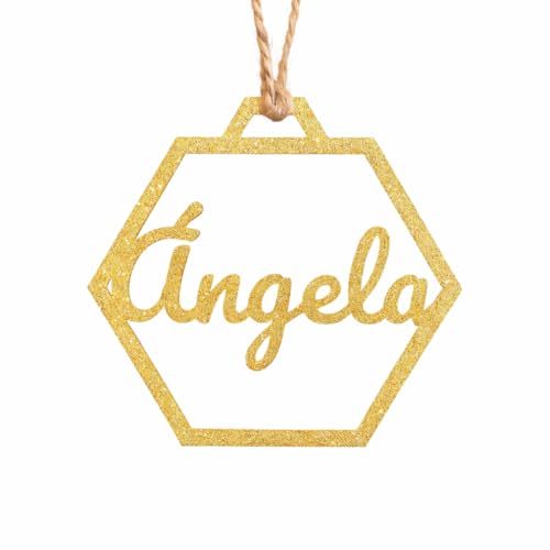 Bola para árbol de Navidad con Nombre Personalizado, Colores y Efectos a Elegir, Incluye Cuerda para Colgar. (Hexagono)