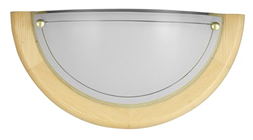 LED Universum Lampada da parete in legno chiaro, semicircolare, Ø 30 cm, in vetro satinato e vero legno con attacco E27, per lampadina o lampadine a LED, lampada da parete per interni, soggiorno,