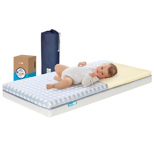 ECUS Kids Colchón Cuna 70x140 cm Care Ultimate, Antiplagiocefalia, Tejido Xtra Cool, Topper Extraíble, Hipoalergénico, Altura 12 cm