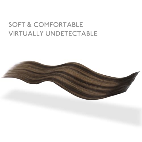 Image of WENNALIFE Invisi Edge Clip in Hair Extensions Human Hair 7pcs Ultra Invisible 50% Thinner Seamless Clip Ins Balayage Dark Brown Mixed Chestnut Brown Natural Remy Hair 14 inch