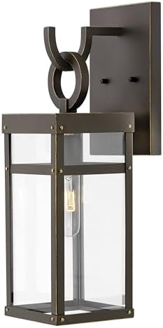 Hinkley Porter Medium Outdoor Wall Mount Lantern, Modern Farmhouse and Arts and Crafts Style, Part of Lisa McDennon, Oil Rubbed Bronze