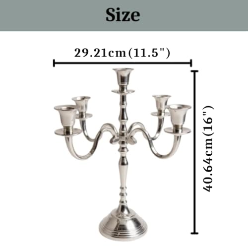 Image of Decorative Aluminum Vintage 5-Arm German Silver Candelabra Candle Holder - Elegant Metal Table Centerpiece for Home, Wedding, Party & Dining Room Decor