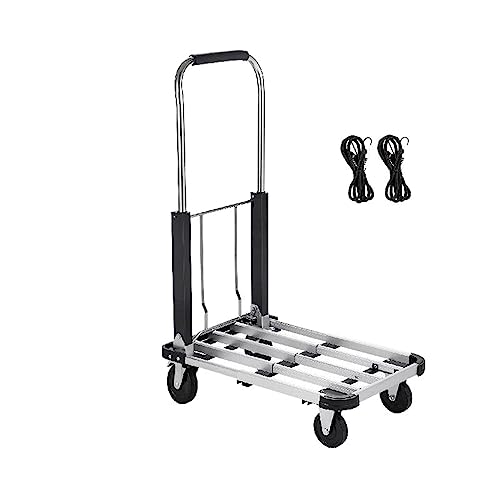 Carro de mano plegable con ruedas equipaje Capacidad 330 lb Construcción sólida plataforma plana aleación aluminio Funcionamiento Estable