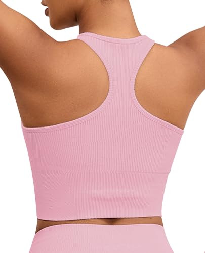 Image of Yoga Sports Seamless Bras for Women Longline Tank Top with Built-in Gym Workout Racerback Bra Tops
