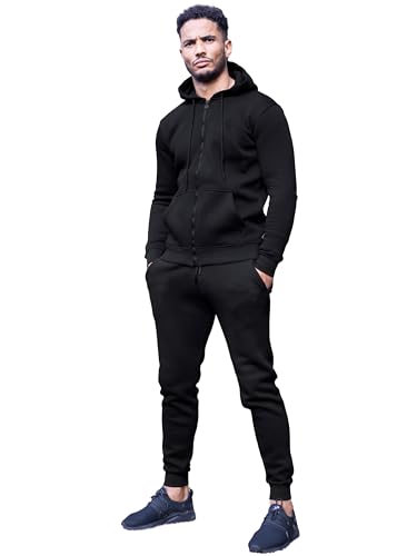 989Zé ENZO Mens Full Tracksuit Set Long Sleeve Zip Up Hoodie Jacket Sweatshirt and Casual Fleece Sweatpants Joggers HD577 + JG579 TRACKSUIT BLACK XXL