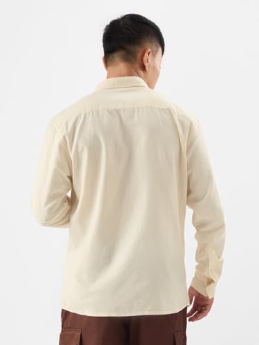 Image of The Souled Store Solid Linen: Beige Color Men and Boys Regular Outdoor Fit Full Sleeve Collared Neck Spread Collar Casual Wear Stylish Comfortable Premium Elegant Cotton Shirts