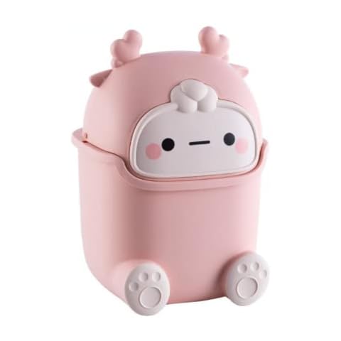 5L Tischmülleimer mit Deckel Schwingdeckel Papierkorb Kinder Mülleimer Klein für Kinderzimmer Niedlicher Kosmetikeimer Kinder Karikatur Abfalleimer Rosa Cover