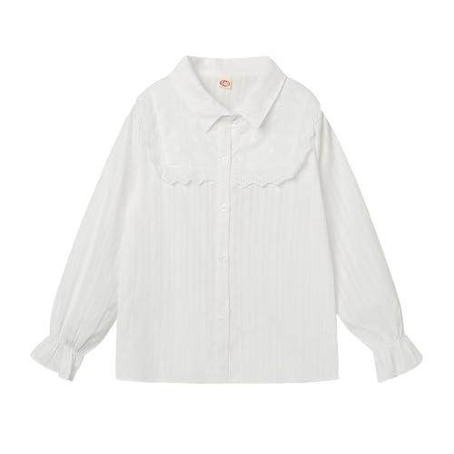 Image of LittleSpring Girls Button Down Shirt for Kids Peter Pan Collar Ruffle Blouse