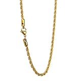 [silver KYASYA]ロープチェーンネックレス ゴールド gold 金 シルバー silver 銀色 45cm 50cm 60cm ステンレスチェーン メンズ 金属アレルギー対応 幅3mm 男性(ゴールド、60cm)