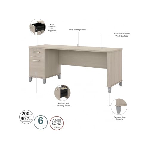 Bush Furniture Somerset Computer Drawers | Office Home Workspace | Large Desk, 72W, Sand Oak