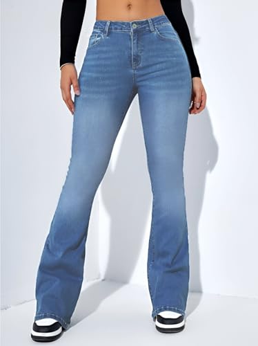Image of Ben Martin Women's High Waist Jeans || Flared Bell Bottom Bootcut Pants || Wide Leg Stretch Denim - Perfect for Travel, Party & Everyday Use - Sizes 26-40 (1)