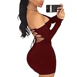 TICBRY Womens Long Sleeves Bodycon Sexy Cold Off Shoulder Backless Fitted Sheath Sweetheart Lightweight Comfy Pretty Breathable Club Party Dress Burgundy