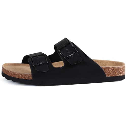 Image of KIDMI Unisex Summer Sandals Arch Support Cork Footbed Slide Sandals with Double Adjustable Buckle for Women Men