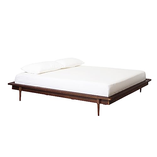 Walker Edison Mid Century Modern Solid Wood Platform Bed Headboard Footboard Bed Frame Bedroom, King, Walnut