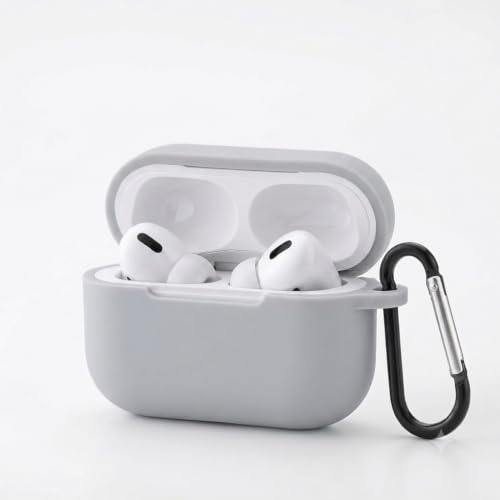 Image of PLUK Soft Silicone Case Cover Compatible with Apple AirPods Pro 3 (3rd Generation 2025) - Shockproof 360 Protective Skin,Full Protection with Hook & Keychain, Front LED Visible - Light Grey