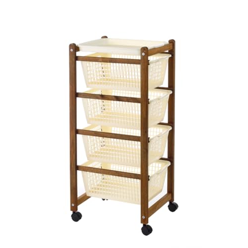 Carrello da Cucina, Carrelli Salvaspazio, 4 Ceste, Legno di Faggio