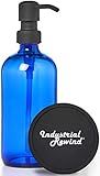 16oz Cobalt Blue Glass Refillable Body Lotion Dispenser with Black Metal Pump Dispenser/Liquid Hand Soap Dispenser with Non Slip Coaster/Countertop Protector