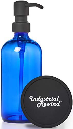 16oz Cobalt Blue Glass Refillable Body Lotion Dispenser with Black Metal Pump Dispenser/Liquid Hand Soap Dispenser with Non Slip Coaster/Countertop Protector