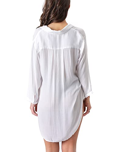 Image of TOUSYEA Sleep Shirts for Women Button Down Shirts Long Sleeve Sleepwear Swimsuit Cover Ups Soft Pajama Tops