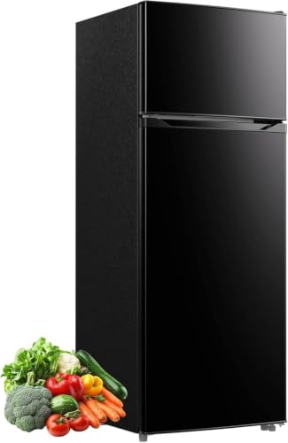 Image of Chiny 7.7 Cu. Ft. Double Door Refrigerator with Freezer, Adjustable Thermostat, Reversible Door, Removable Shelves, Crisper Drawer, Large Capacity Compact Fridge for Apartment