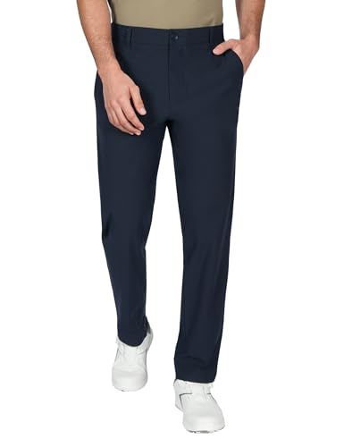 Soojun Men's 4-Way Stretch Performance Golf Pants, Quick-Dry Lightweight Tech Trousers, Versatile Business Casual Dress Pants with Hidden Pockets, True Navy, 36W x 30L