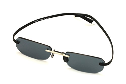 Small Low Profile Rimless Lightweight Rectangular Sunglasses With Memory Flex Temple2