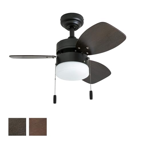Honeywell Ceiling Fans Ocean Breeze Modern 30 Inch Ceiling Fan with Light, Pull Chain LED Indoor Fan with 3 Blades, Dark Brown Chestnut and Light Oak Blade Finish Options, Bronze (50602-01)