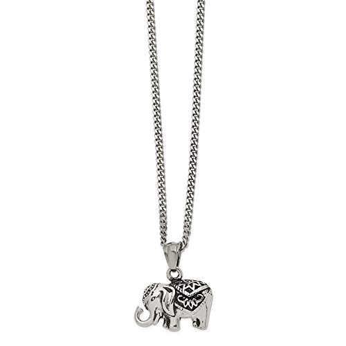 Solid Stainless Steel Vintage Antiqued and Elephant 20in Pendant Necklace