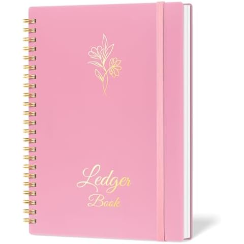 Accounting Ledger Book for Small Business Bookkeeping & Personal Use, Expense Tracker Notebook for Family Budget, Bookkeeping Record Book, Income and Expense Log Book - 8.4" x 6.1" (Pink) Cover