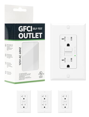 4-Pack 20 Amp GFI Electrical GFCI Outlet Self-Test Tamper Resistant (TR) Weather Resistant (WR) Ground Fault Receptacle with LED Indicator UL Listed Standard Wall Plate Included White