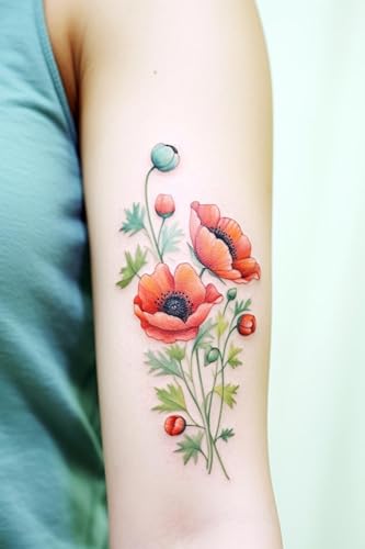Poppy Flower Tattoo - Poppy Flower Temporary Tattoo