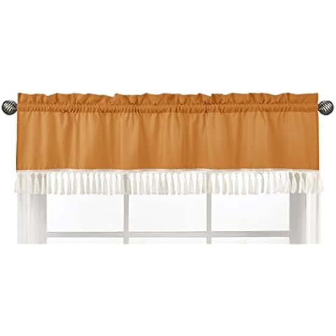 Sweet Jojo Designs Solid Pumpkin Orange Window Treatment Valance - Pumpkin Rust Orange Retro Bohemian Shabby Chic Tassel Fringe Minimalist Gender Neutral for Boho Sun Collection Cover