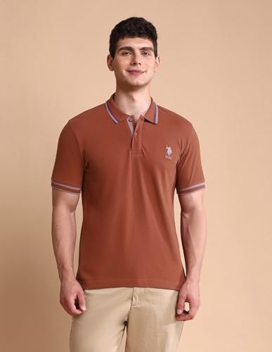 Image of U.S. Polo ASSN. Solid Slim Fit Polo T Shirts for Men - 100% Cotton, Half Sleeves Mens Tshirt
