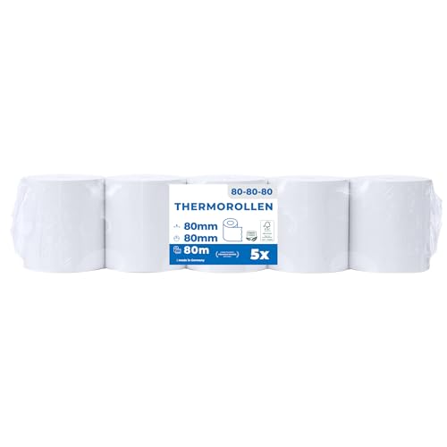 THERMALKING   Rollos Papel Termico 80x80 para Impresora de Tickets   Para caja registradora con impresora de recibos   Papel impresora Termica 80x80x12   Rollo Papel térmico 80mm x 80mm x 80m   [5x]