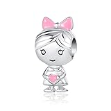 LuxglitterLin Little Girl with Pink Enamel Bow Baby Charm for Pandora Charm Bracelet, Aut-11_Bead_Gi