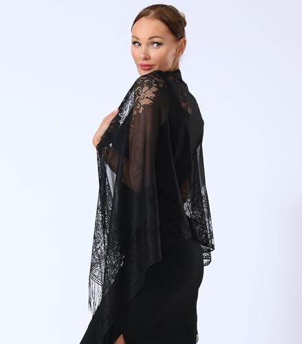 Lace Shawls and Wraps for Evening Dresses, with Fringe, Elegant Shawl for Women Formal Wedding Accessory3