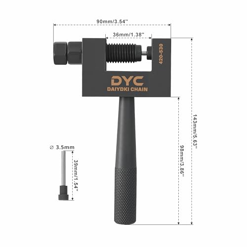 Image of DYC Professional Chain Breaker Tool 420-530 with 2 Replaceable Cutting Pins & Hex Key, Fits 40 /410 /415 /420 /428 /50 /520 /525 /530 Roller Chain for Motorcycle /ATV /Mini Bike /Pit Bike /Dirt Bike & Go Kart