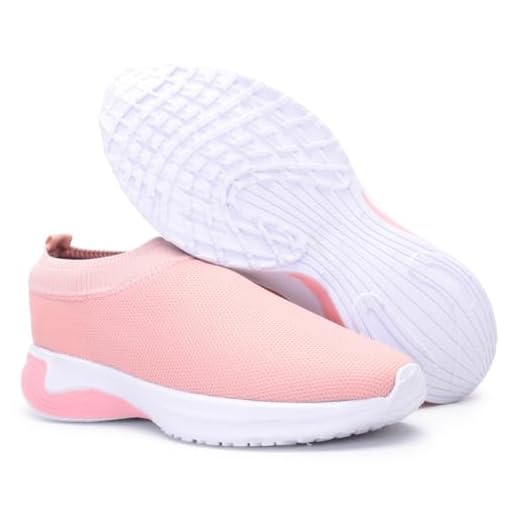 Tênis Slip On Unissex Estilo Meia, Malha Knit, Solado EVA, Disponível em Preto, Branco e Rosa (Rosa, BR, Adulto, Numérico, 33)