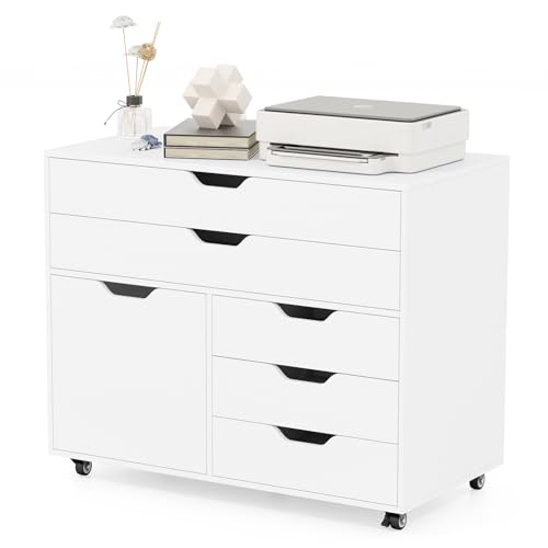 Giantex File Cabinet, Rolling Lateral Filing Cabinet with Wheels, 5 Drawers, Load 220 Lbs, Office...