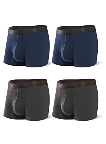 DAVID ARCHY Men's Underwear Bamboo Rayon Breathable Trunks Basic Solid Ultra Soft Underwear in 4 Pack (L, Navy Blue/Dark Gray)