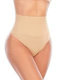 Werena Tummy Control Thong Shapewear for Women Seamless Shaping Novelty Thong Panties Body Shaper Underwear(#12 Beige,Medium)
