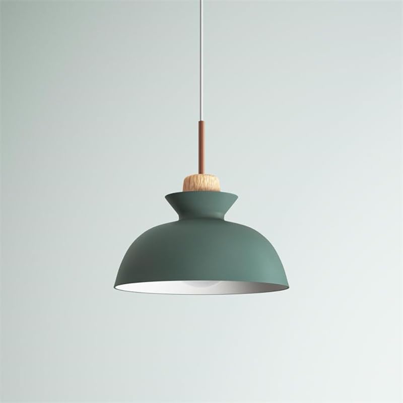 Luces colgantes con pantalla de metal de 11 pulgadas, iluminación retro de madera ajustable verde